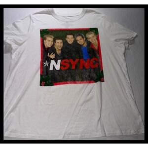 NSYNC T-Shirt Womens 2X White Graphic Home For Christmas Y2K Band Tee